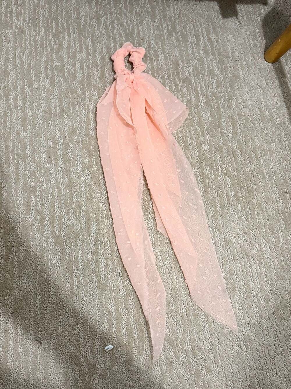 Kaxi Pink Swiss Dot Chiffon Ribbon Scrunchie